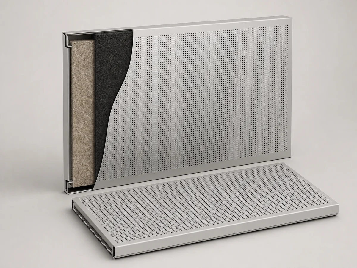 AI-generated reference illustration: Perforated Acoustic Sound-Absorbing Panel