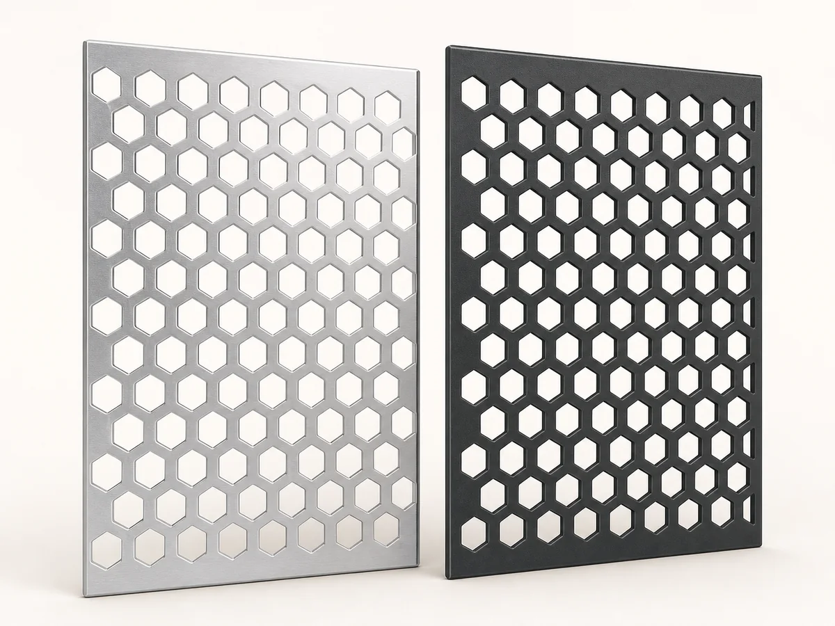 AI-generated reference illustration: Hexagonal Hole Perforated Metal Sheet
